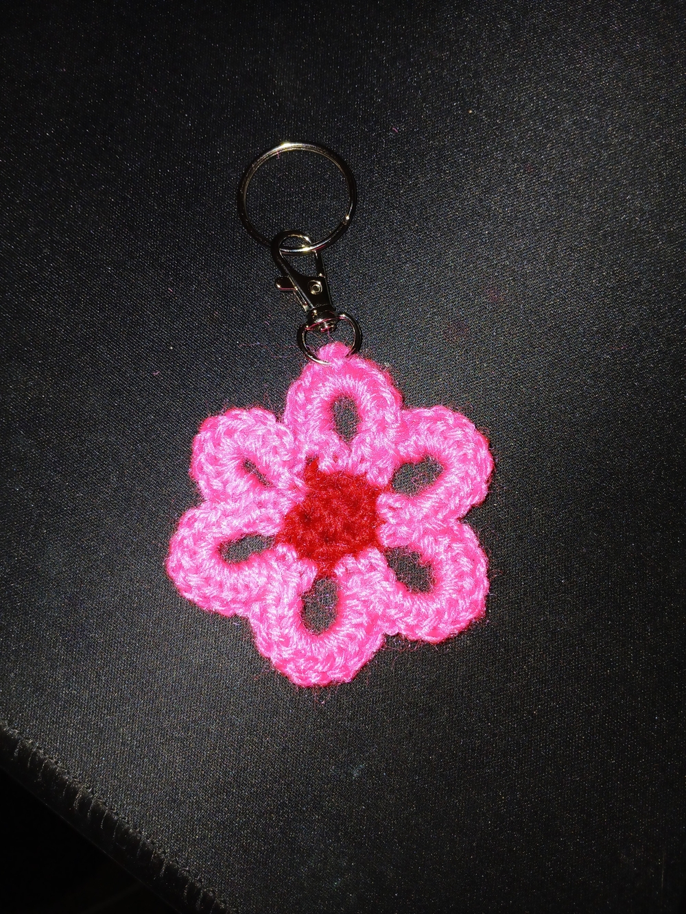 Handmade Pink Flower Crochet Keychain - Brand